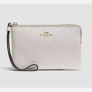 Coach Gold / Chalk Leather Corner Zip Wristlet Wallet Pouch